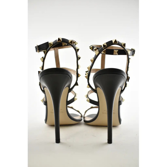 Valentino Rockstud 105 Black Leather Stud Caged Ankle Strap Sandal Heel Pump 40 - Picture 11 of 12